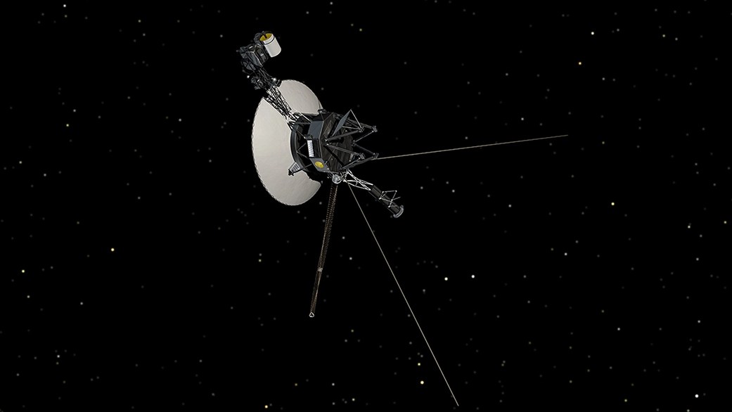Voyager spacecraft against a starry background